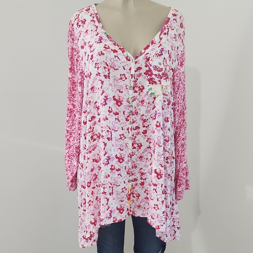 Woman Within Floral Pink Women's Plus Saze 1X